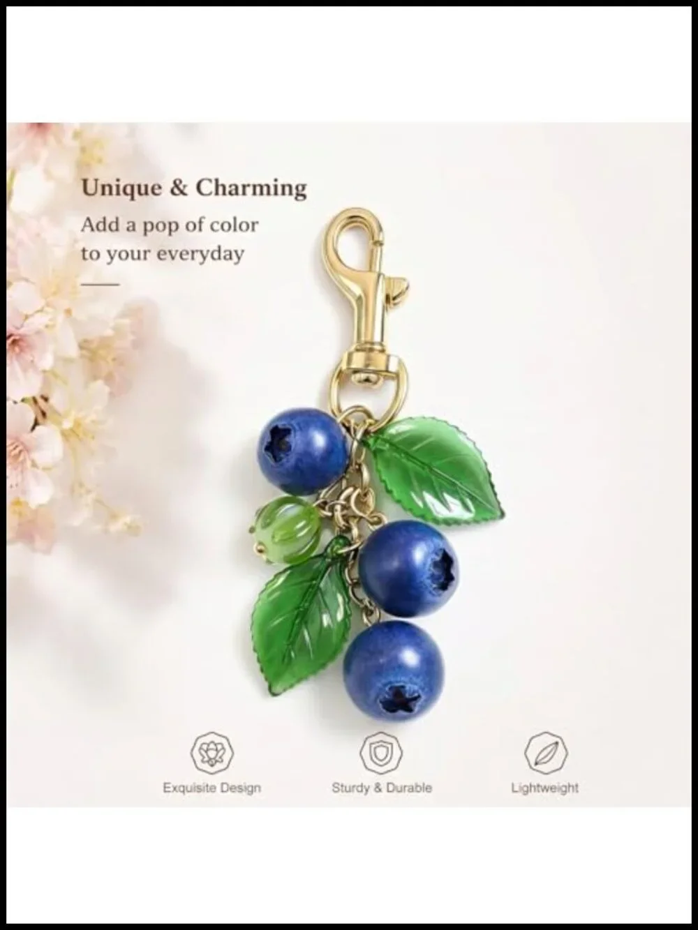 Realistic 3D Blueberry Keychain for Women Fruit Bag Charm Handbag Tote